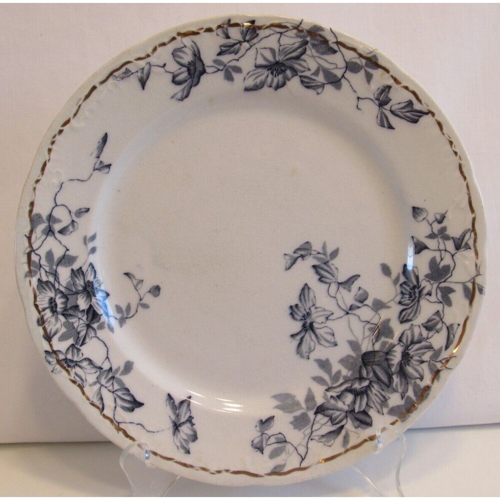Antique Till & Sons Clematis Scalloped Edge Floral Plate with Gold Trim